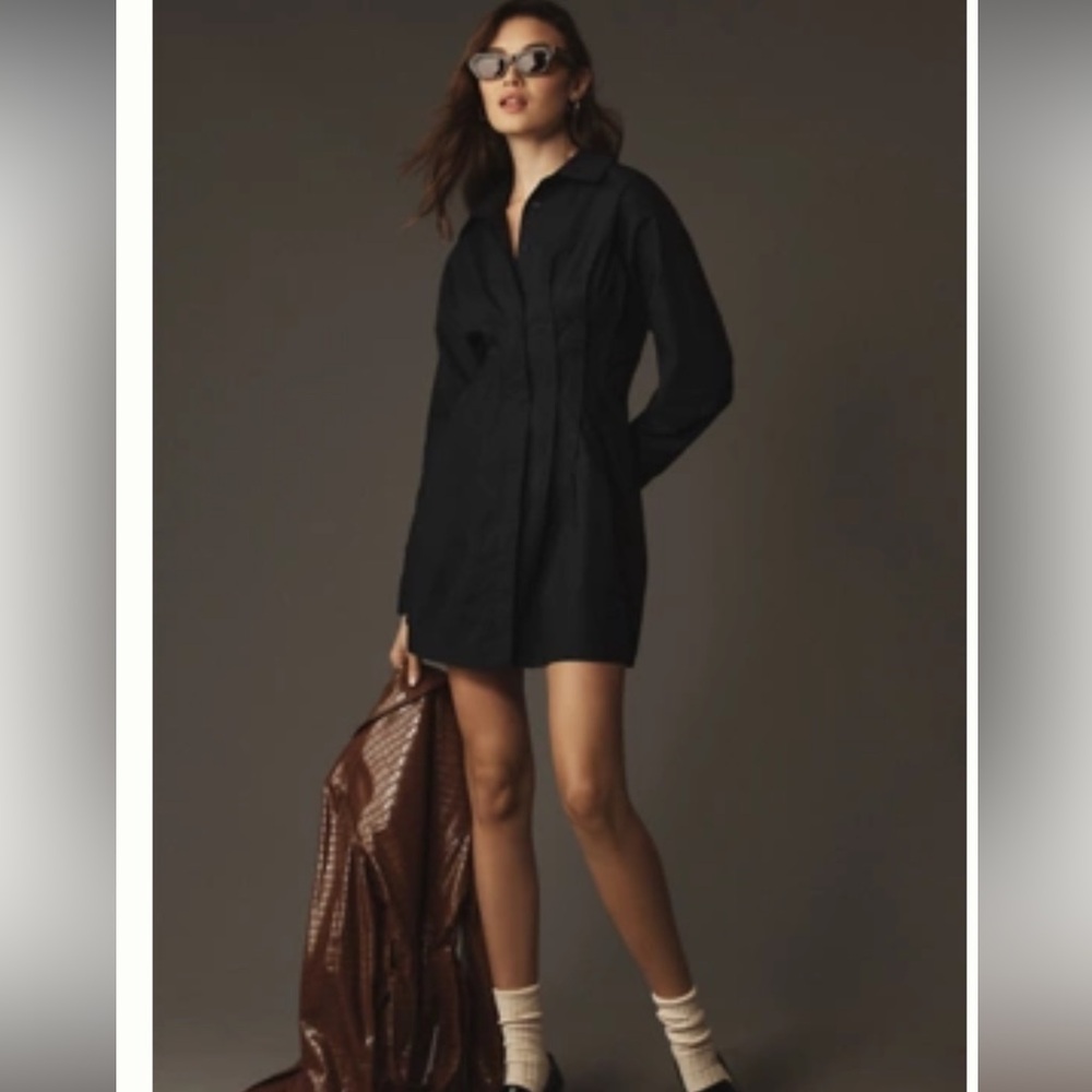 Pilcro, Anthropologie, pintuck mini shirt dress, size large petite